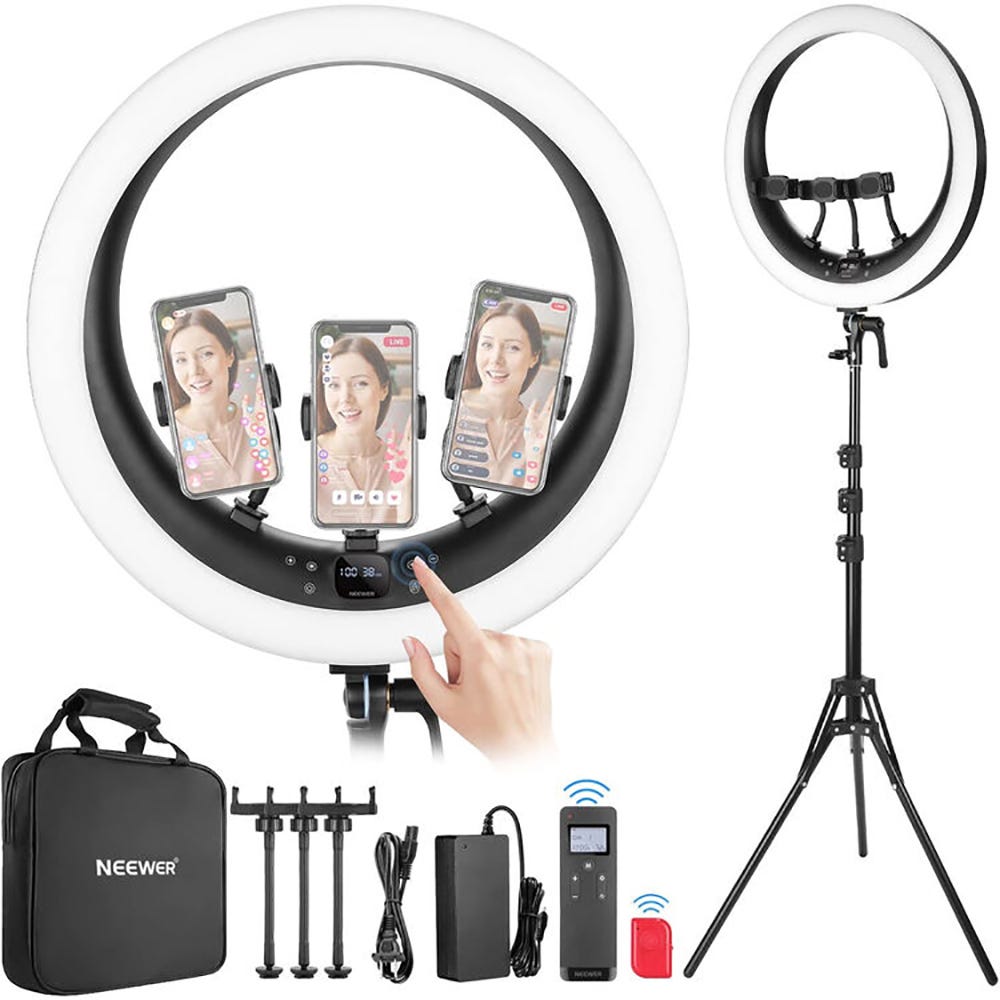 NEEWER RP19H Ring Light Kit with 3 Phone Holders and Light Stand