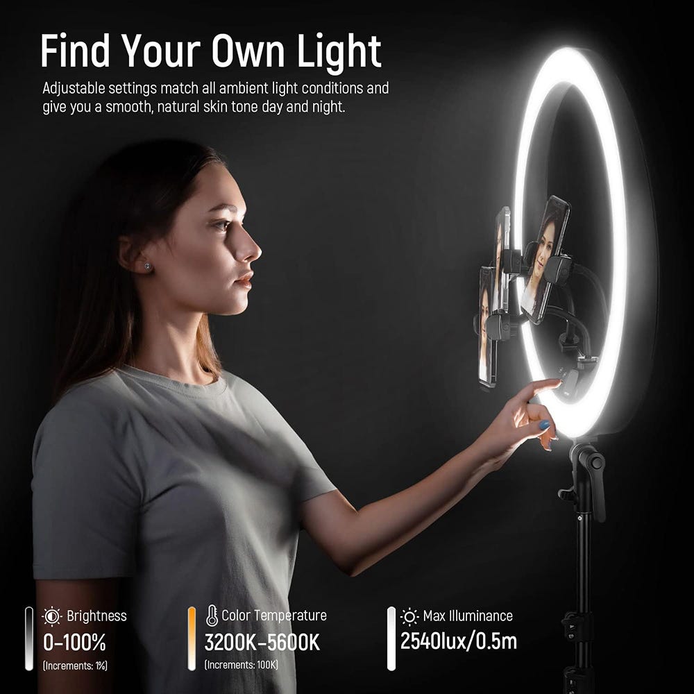 NEEWER RP19H Ring Light Kit with 3 Phone Holders and Light Stand