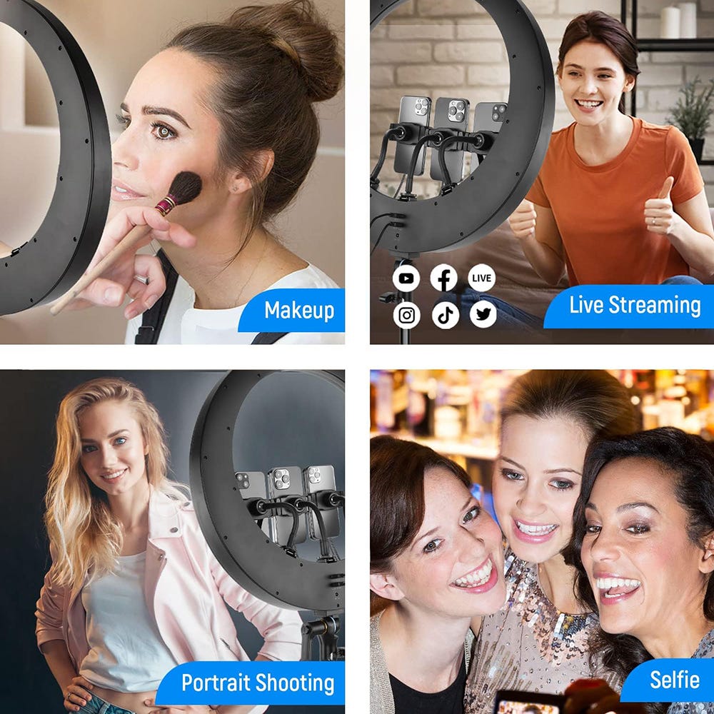 NEEWER RP19H Ring Light Kit with 3 Phone Holders and Light Stand