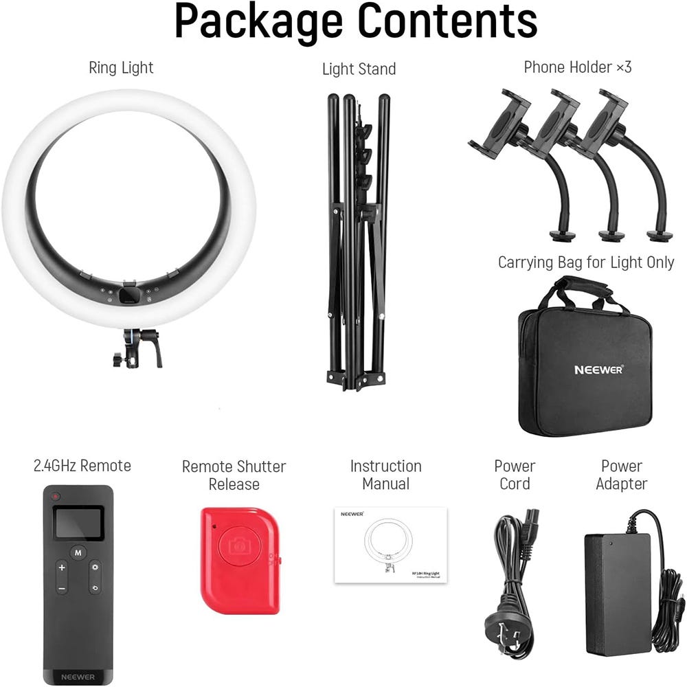 NEEWER RP19H Ring Light Kit with 3 Phone Holders and Light Stand