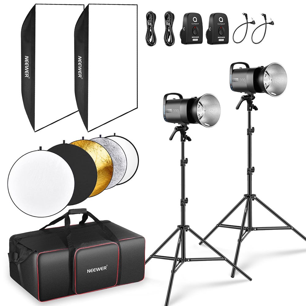 NEEWER S101-300W Pro Flash Kit with Softbox and Light Stands