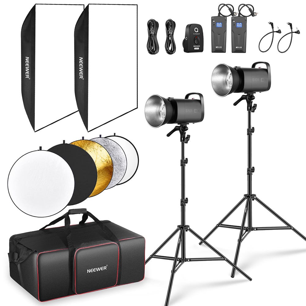 NEEWER S101-400W Flash Kit with Softbox and Light Stands - 2 Pack