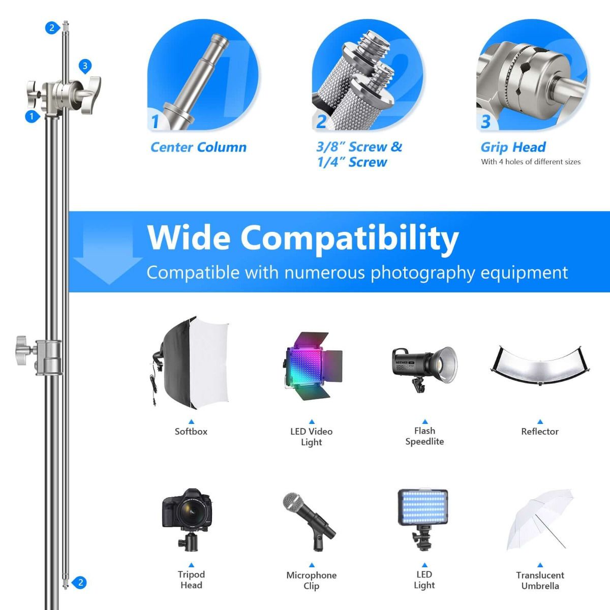 NEEWER SC320 Stainless Steel Heavy Duty C-Stand with Boom Arm