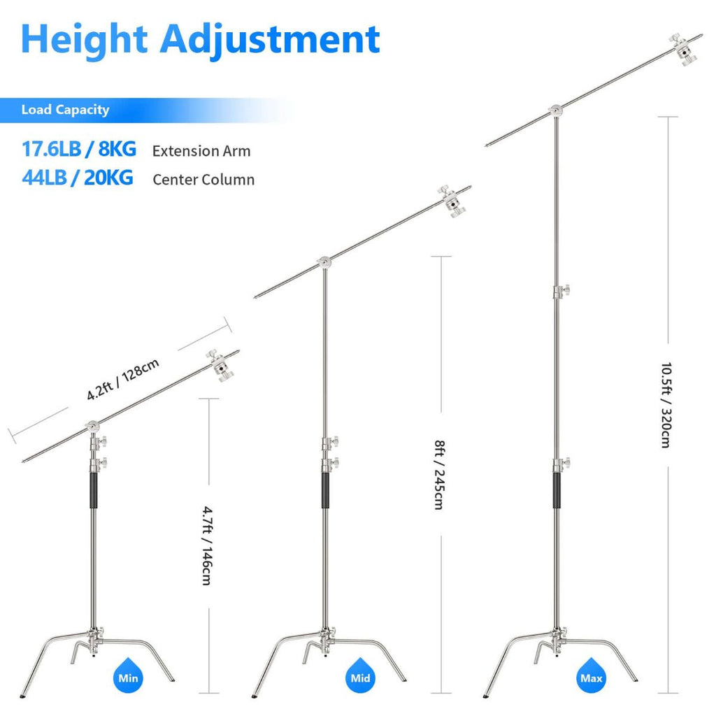NEEWER SC320 Stainless Steel Heavy Duty C-Stand with Boom Arm