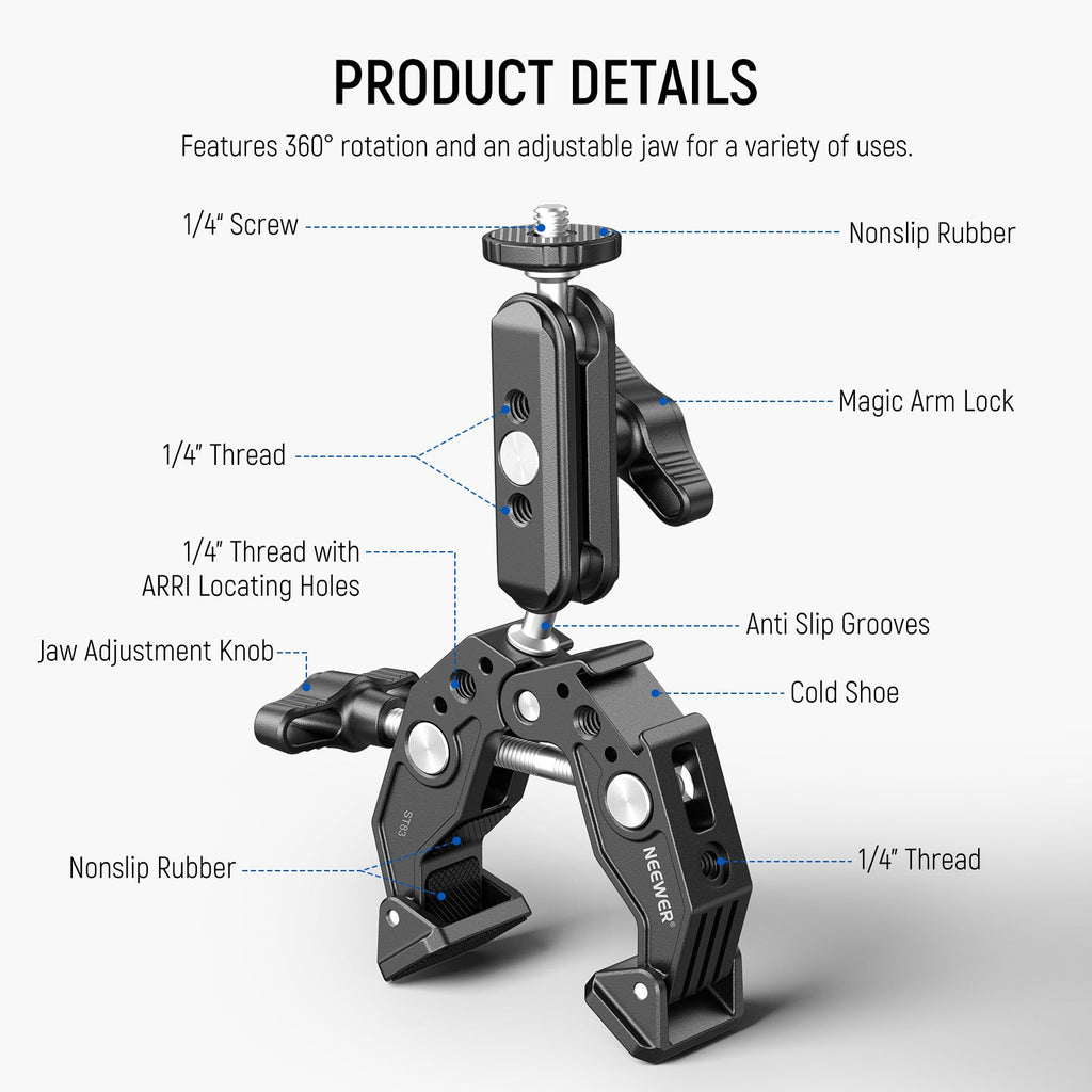 NEEWER ST83 Super Clamp with 3" Dual Ballhead Magic Arm 