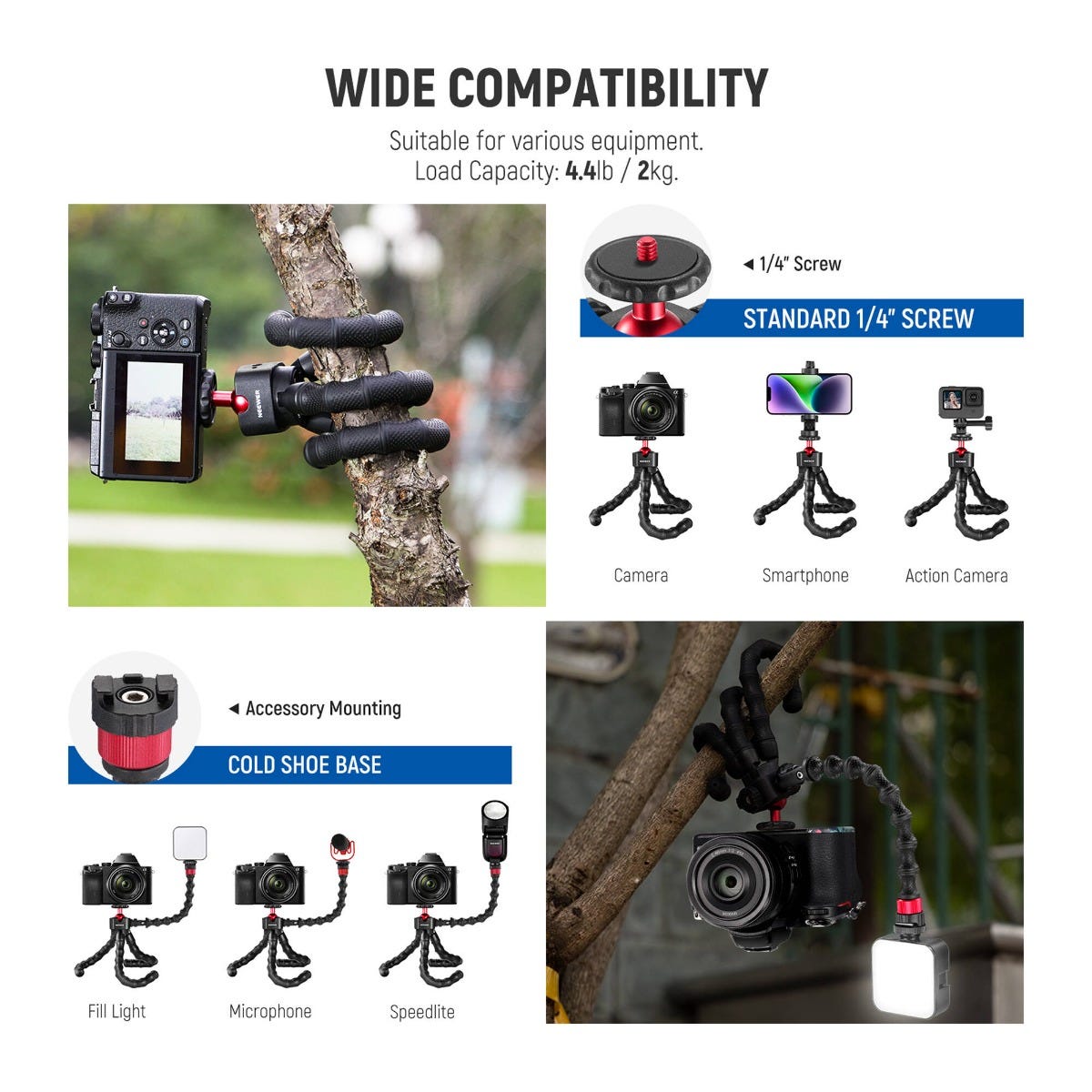 NEEWER T91 Flexible Tripod with 2 Magic Arms