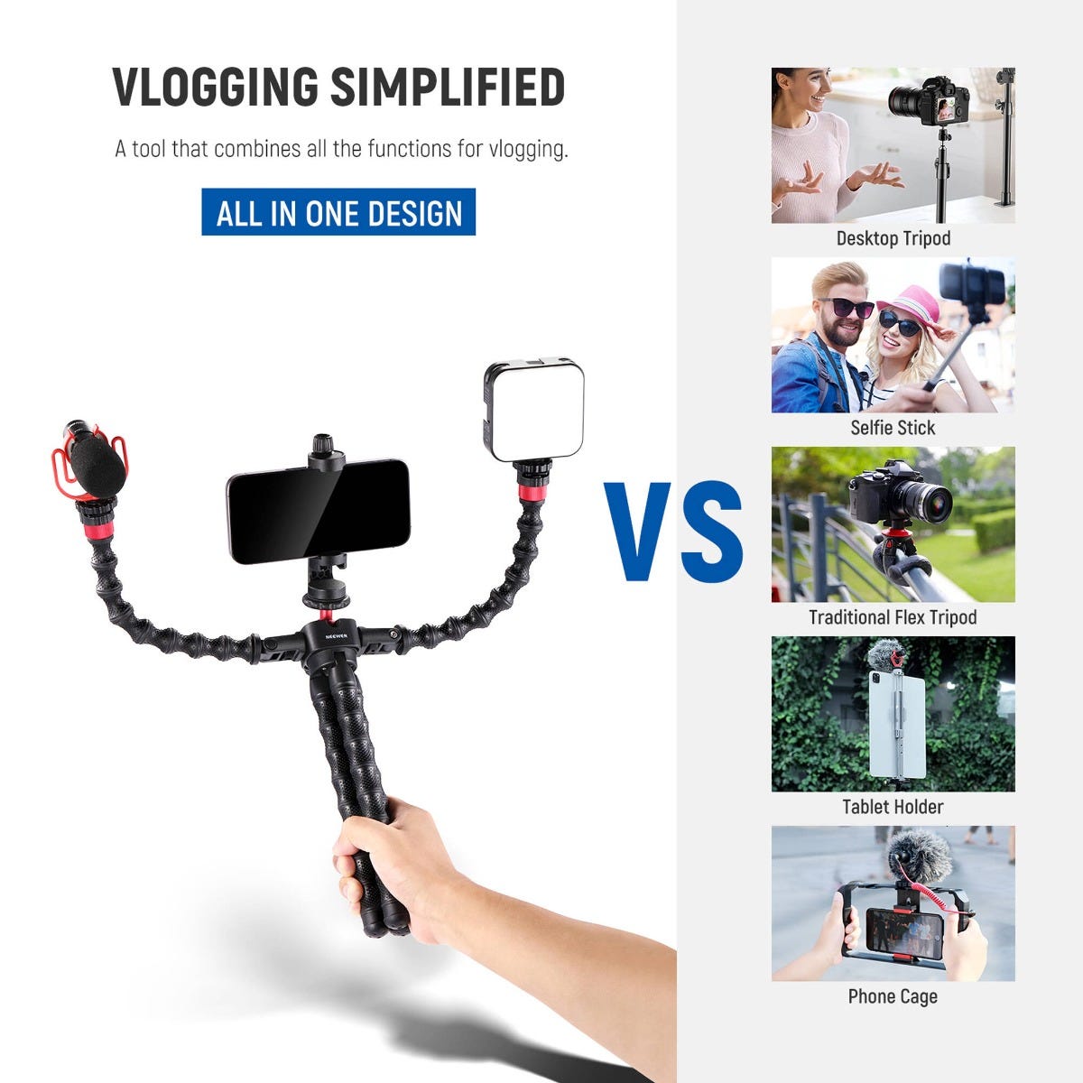 NEEWER T91 Flexible Tripod with 2 Magic Arms
