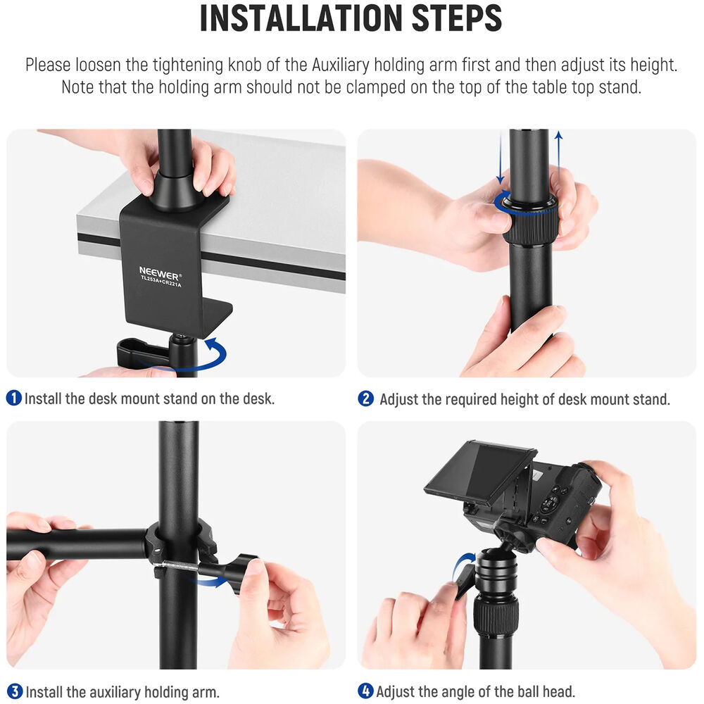 NEEWER TL253A Tabletop Stand with Auxiliary Holding Arm