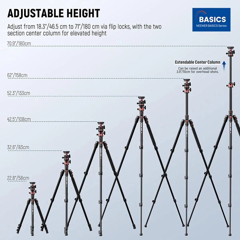 NEEWER TP16 1.8m Aluminium Tripod with Adjustable Center Column