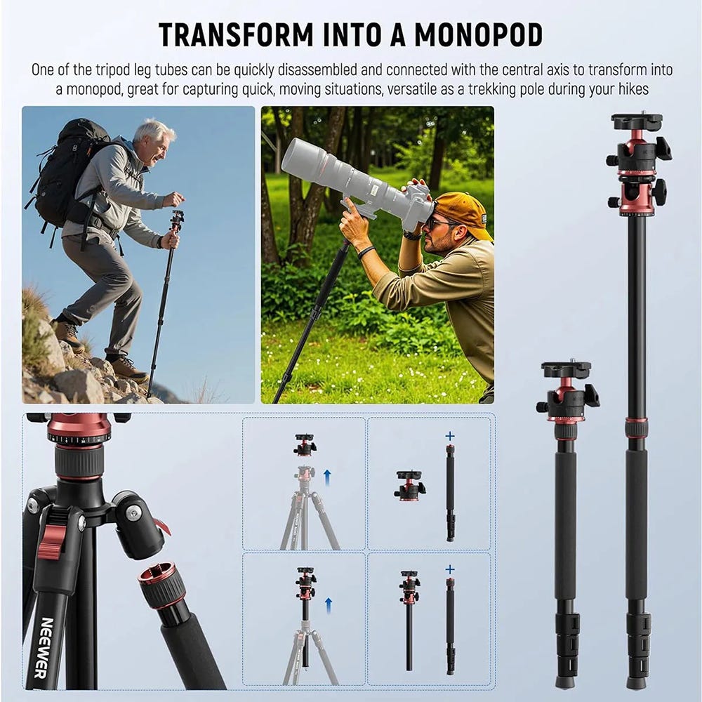 NEEWER TP16 1.8m Aluminium Tripod with Adjustable Center Column