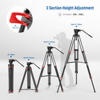 NEEWER TP37 187cm Video Tripod with Fluid Head