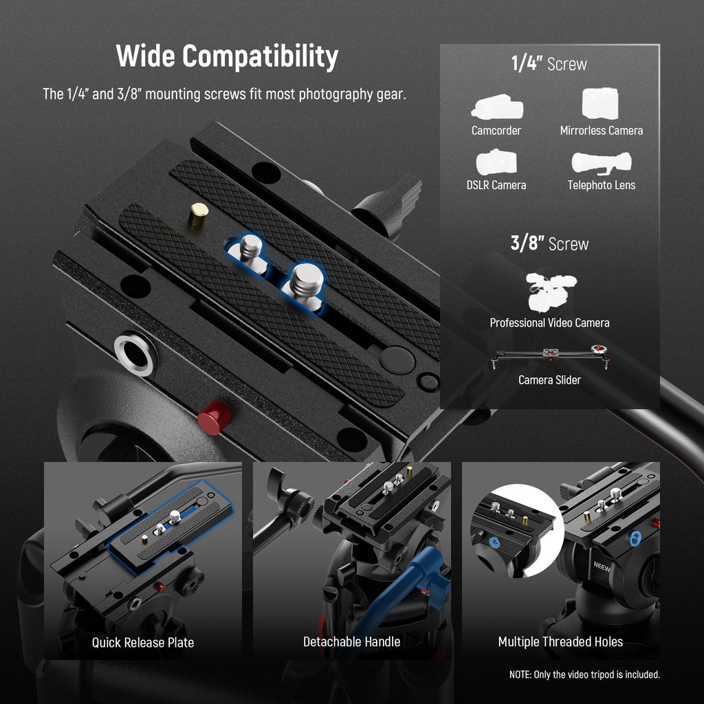 NEEWER TP37 187cm Video Tripod with Fluid Head