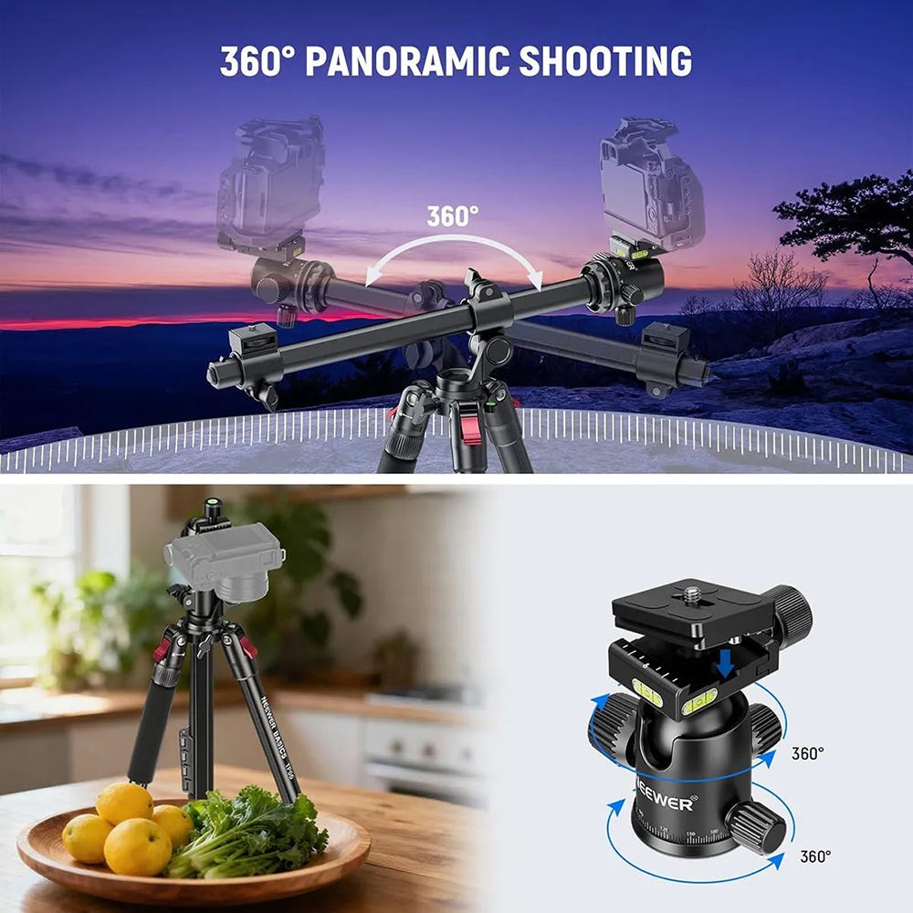 NEEWER TP66 1.6m Aluminium Horizontal Tripod for Dual Camera