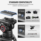 NEEWER TP74 187cm Pro Video Tripod with Fluid Head