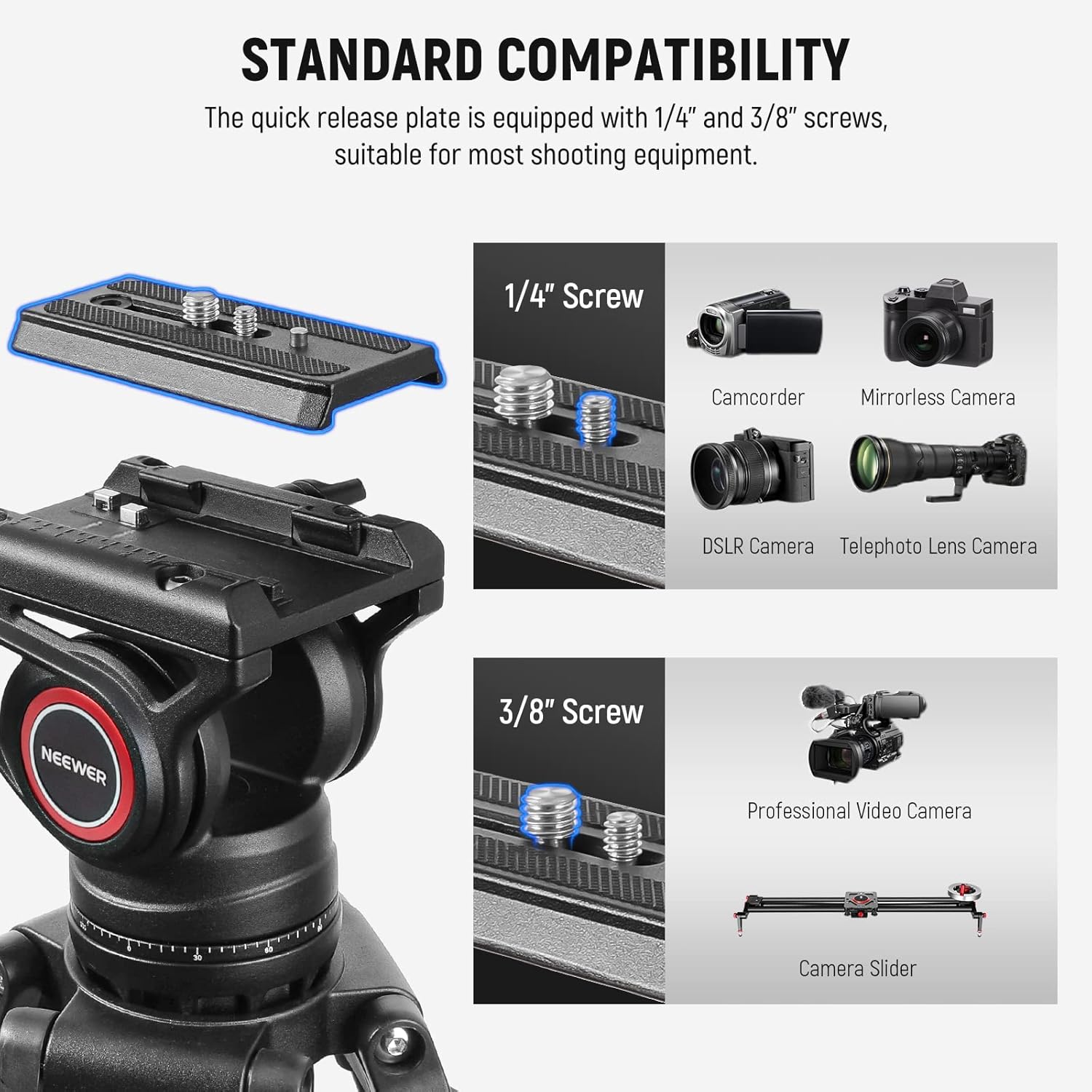 NEEWER TP74 187cm Pro Video Tripod with Fluid Head