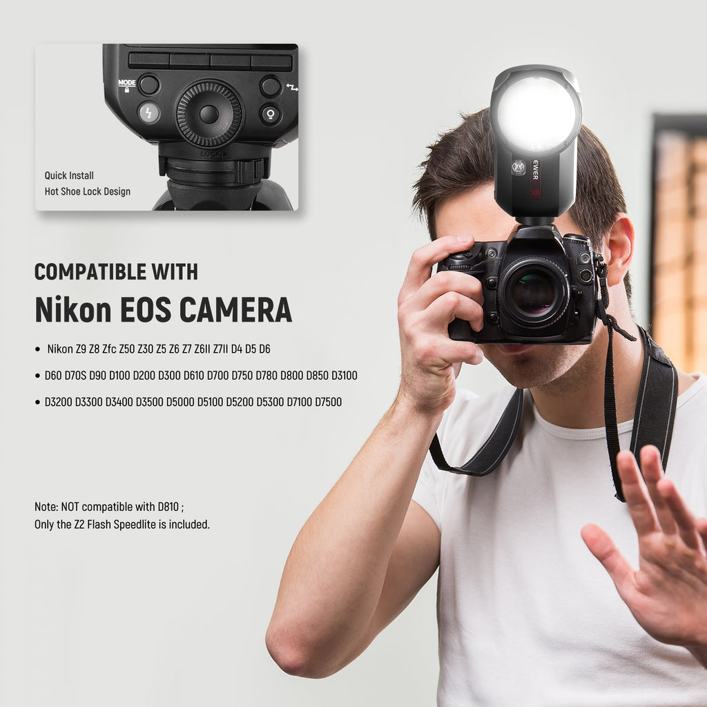 NEEWER Z2-N TTL Round Head Flash Speedlite with Lithium Battery - Nikon
