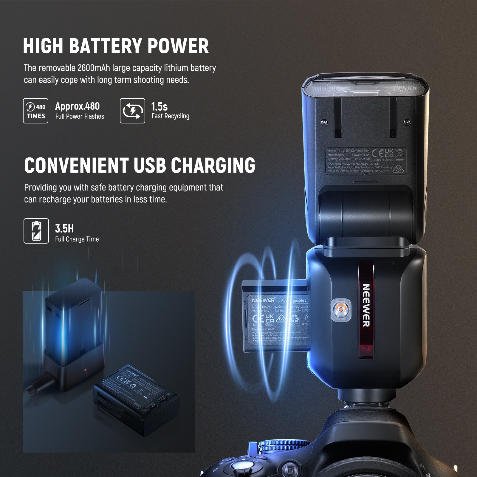 NEEWER Z880-S TTL Camera Flash with Lithium Battery - Sony