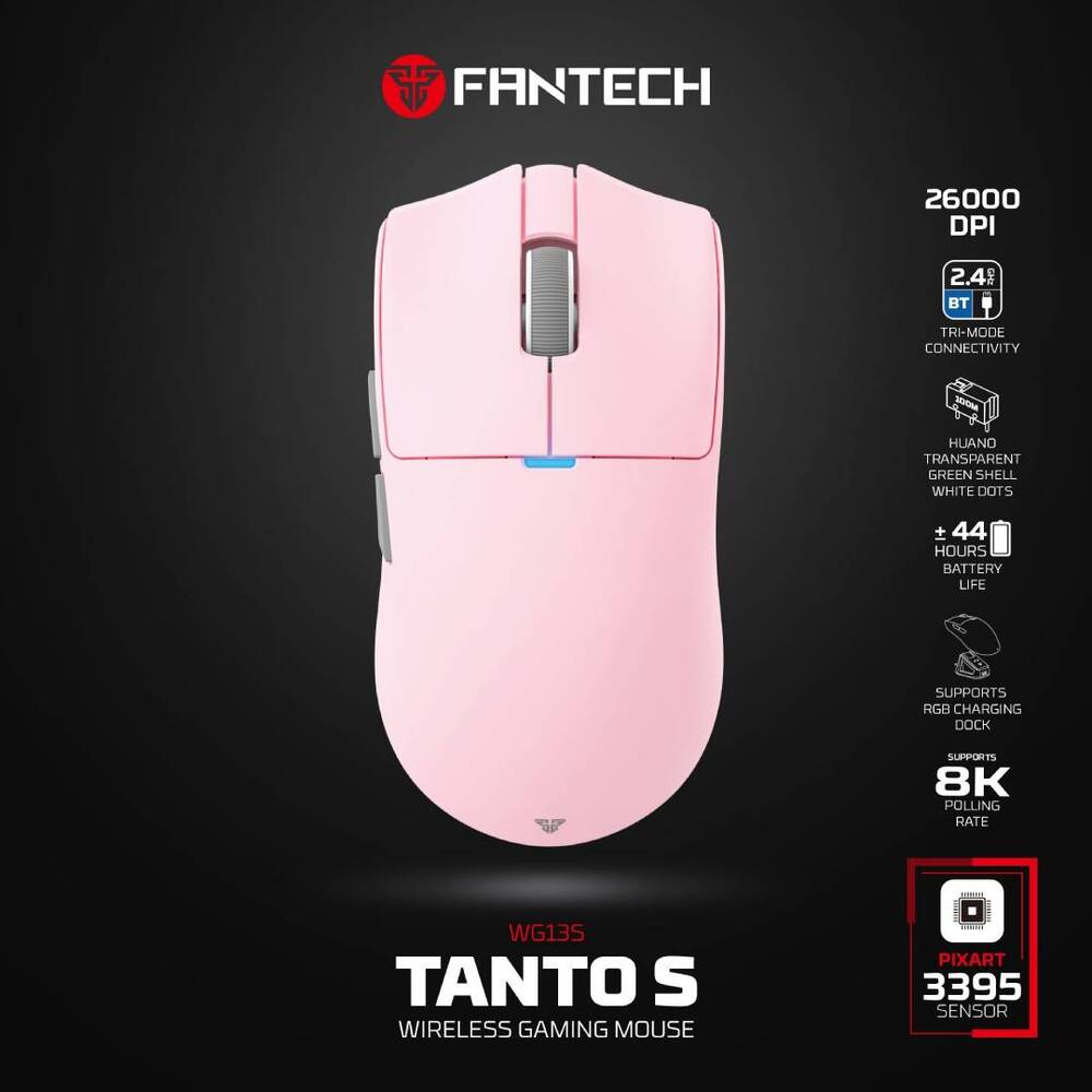 Fantech TANTO S Tri-Mode 8K Wireless Gaming Mouse with RGB Charging Dock (Pink)