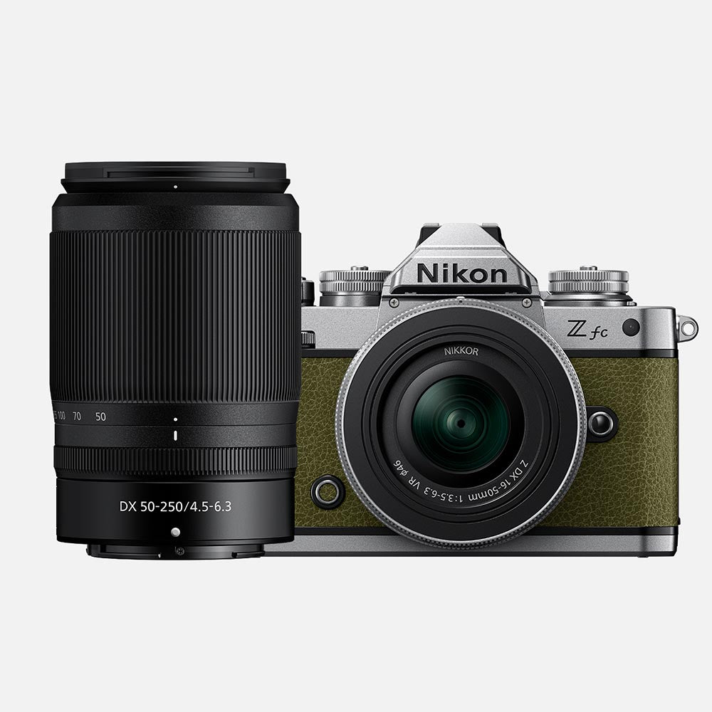 Nikon Z fc Olive Green with Nikkor Z 16-50mm VR and Z 50-250mm VR Lens