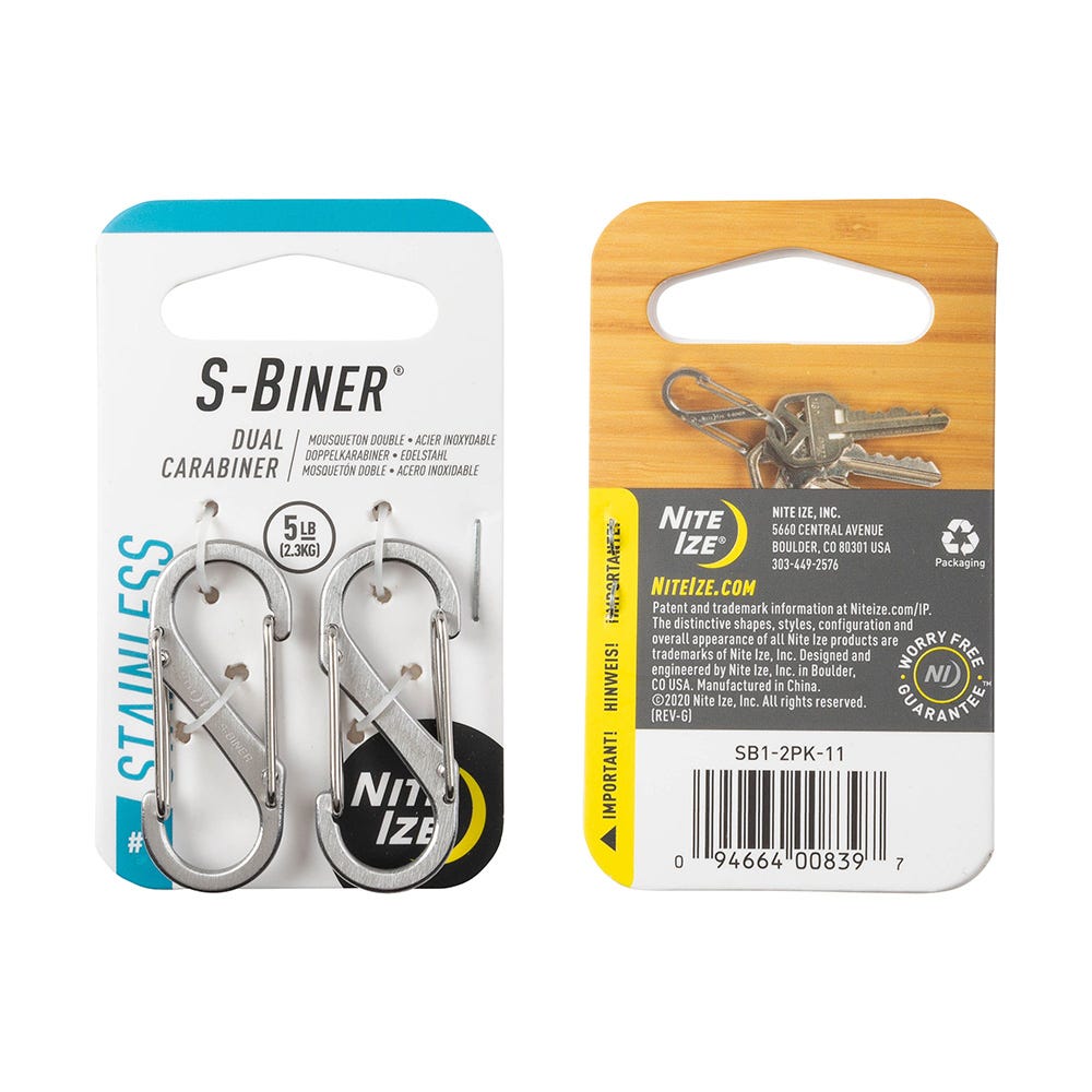 Nite Ize S-Biner Dual Carabiner Stainless Steel #1 - Stainless - 2 Pack