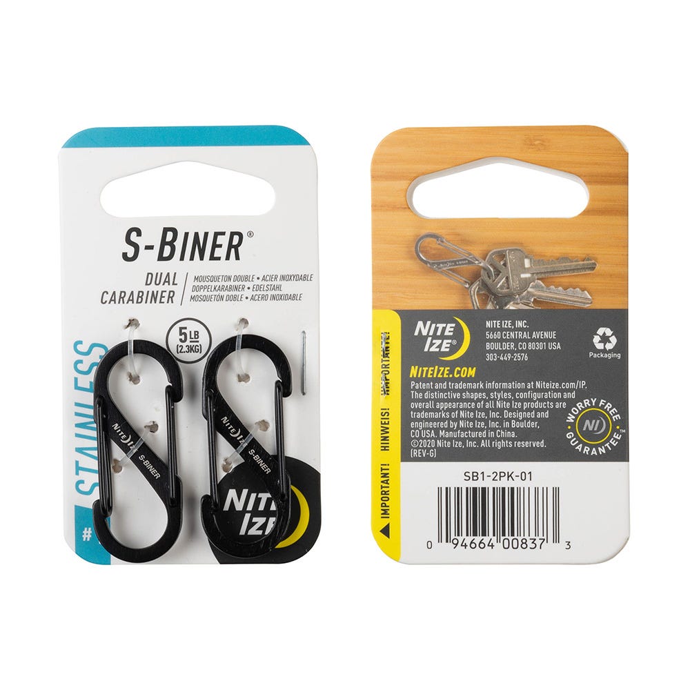 Nite Ize S-Biner Dual Carabiner Stainless Steel #1 - Black - 2 Pack