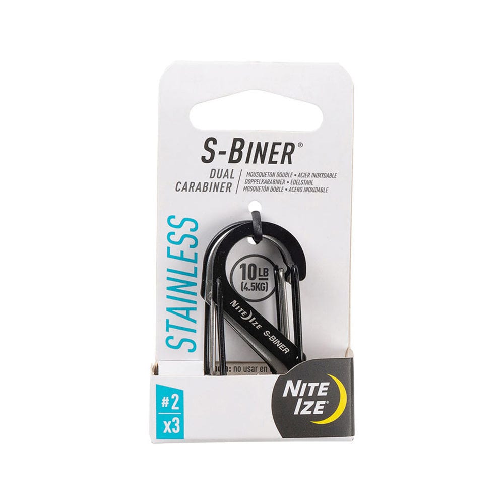 Nite Ize S-Biner Dual Carabiner Stainless Steel #2 - Black and Stainless - 3 Pack