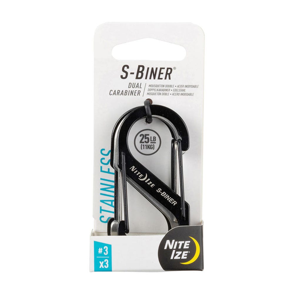 Nite Ize S-Biner Dual Carabiner Stainless Steel #3 - Black and Stainless - 3 Pack