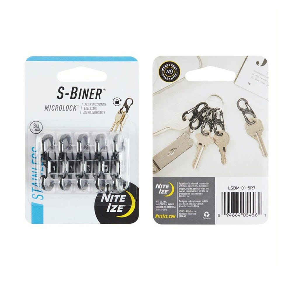 Nite Ize S-Biner MicroLock Stainless Steel - 5 Pack - Black