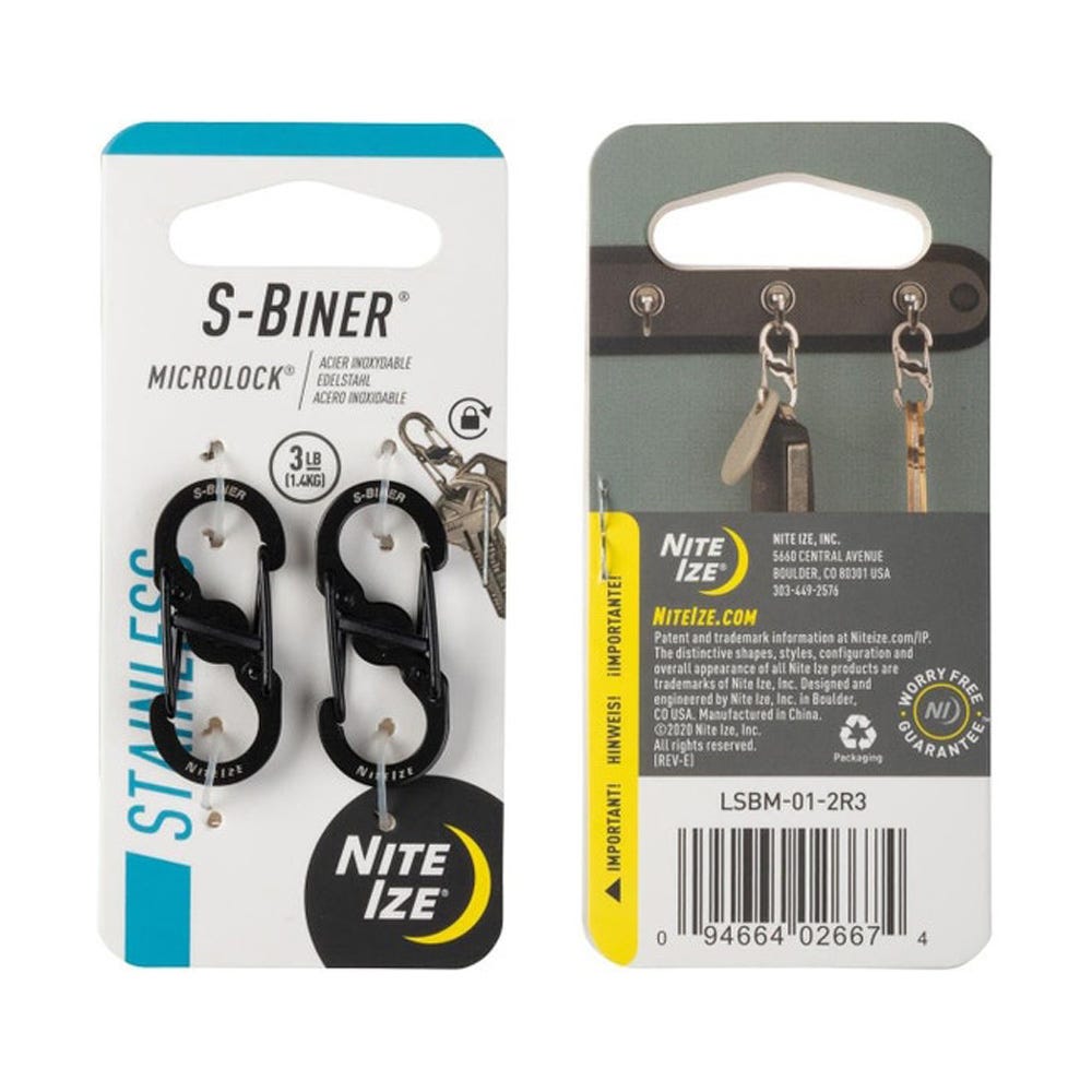 Nite Ize S-Biner MicroLock Stainless Steel - Black - 2 Pack