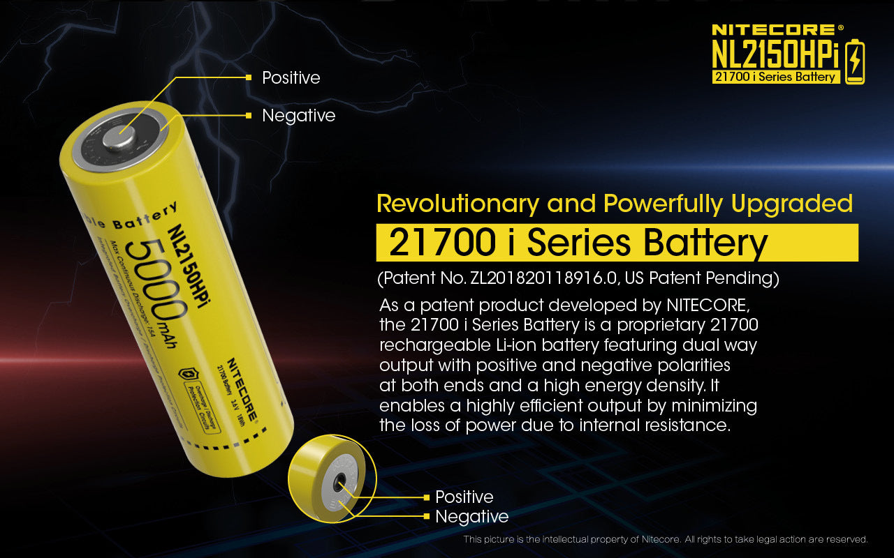 Nitecore NL2150HPi 5000 mAh 21700 Battery Dual Tip Polarity