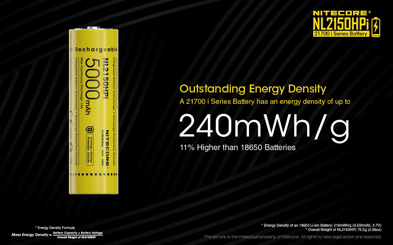 Nitecore NL2150HPi 5000 mAh 21700 Battery Dual Tip Polarity