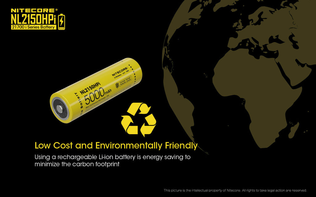 Nitecore NL2150HPi 5000 mAh 21700 Battery Dual Tip Polarity