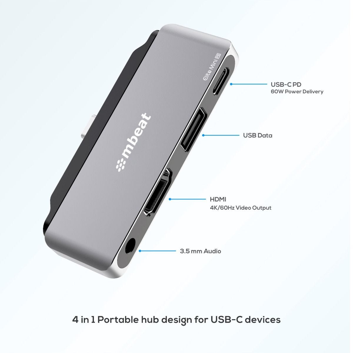 Mbeat Elite Mini 4-In-1 USB-C Mobile Hub for iPad Pro