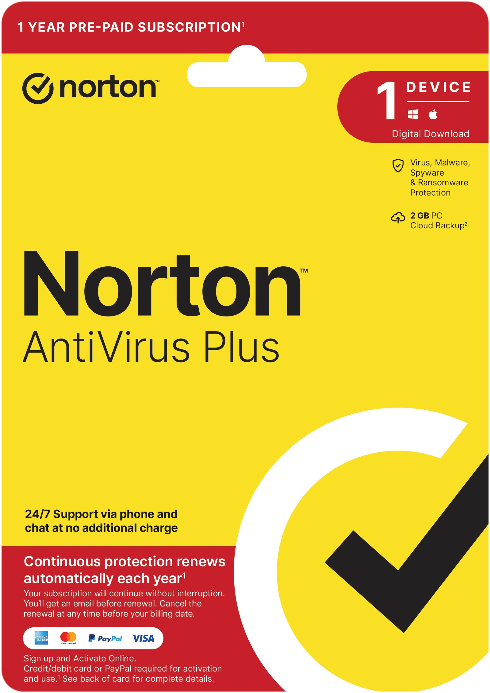 Norton Antivirus Plus 2GB - 1 User - 1 Device - 12 Month