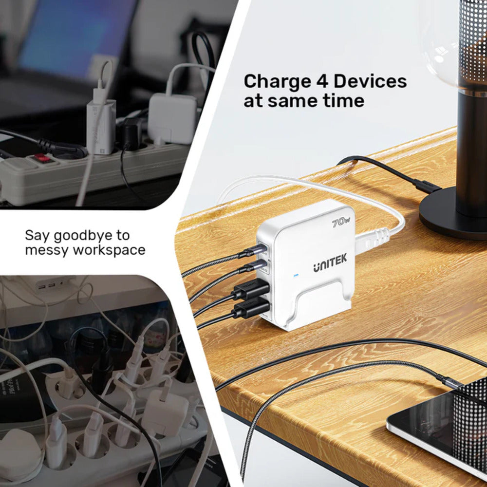 Unitek 70W Desktop GaN Charging Station with AC Power Cord (White)