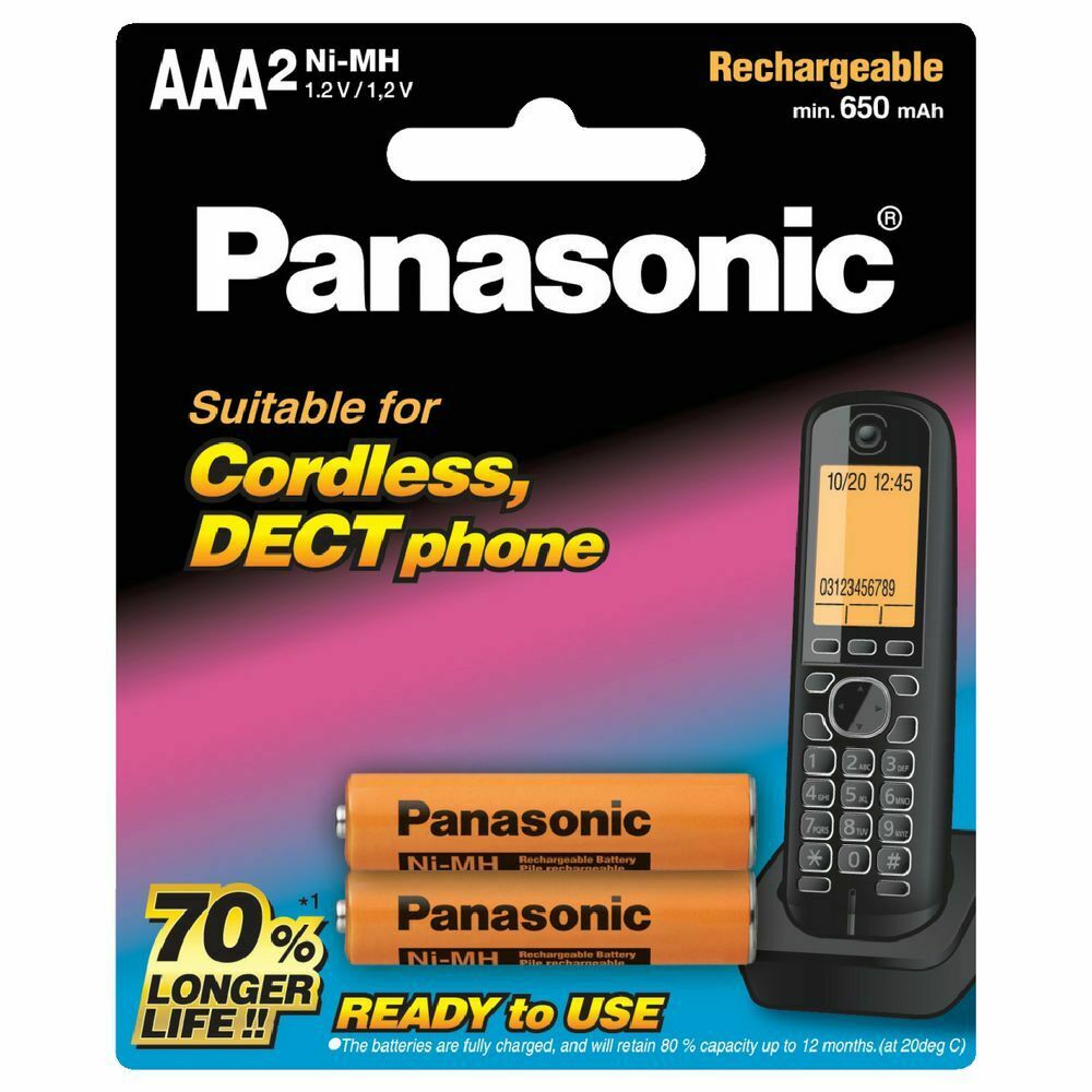 Panasonic DECT Phone Replacement Batteries, AAA 2 pk 700mAh