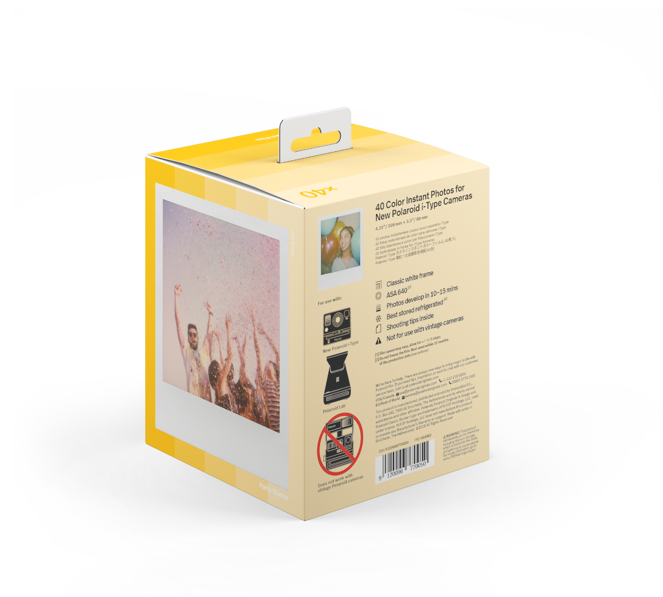 Polaroid Originals Colour Film for I type cameras (No batteries) - Suits i-1 and One Step 2 Cameras - x 40 pack