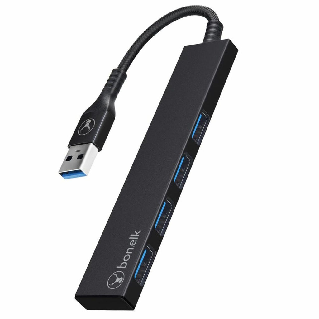  Bonelk Long-Life USB-A to 4 Port USB 3.0 Slim Hub, Black - ELK-80036-R