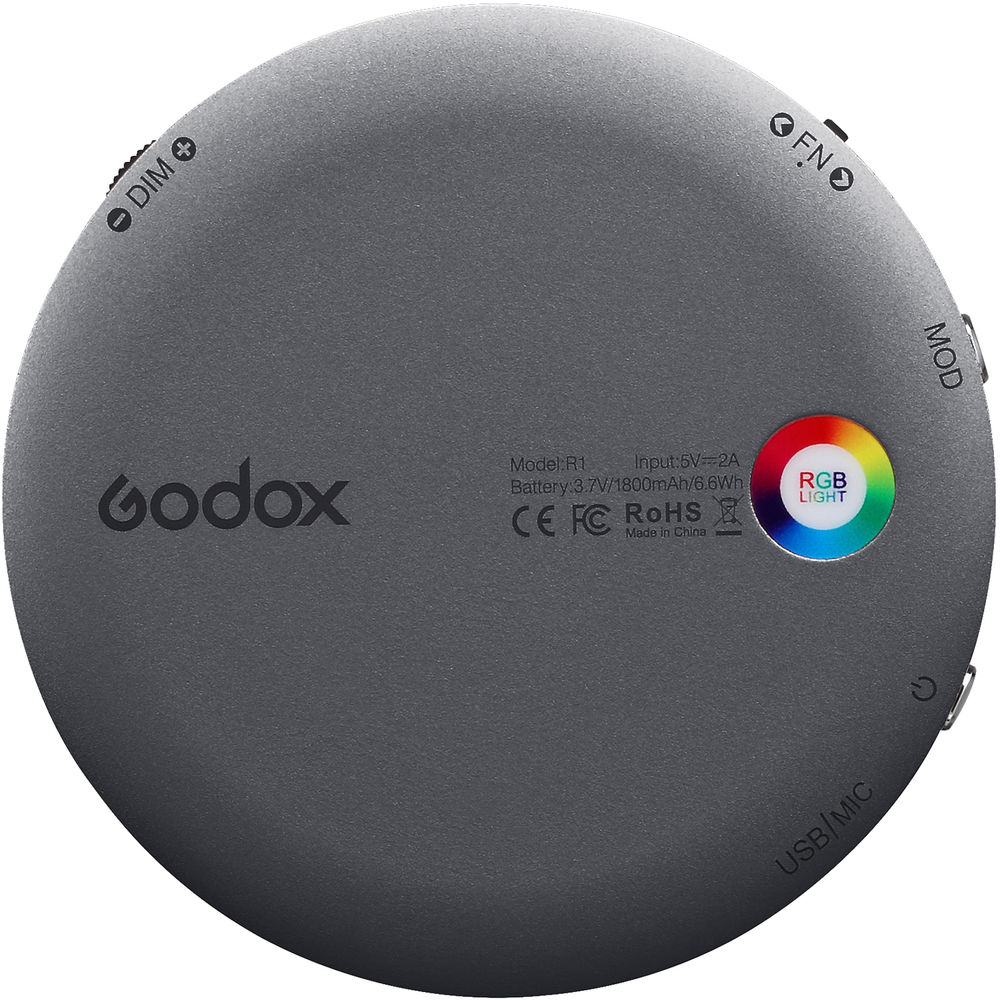 Godox R1 Round RGB Silver LED Light - Dark Grey