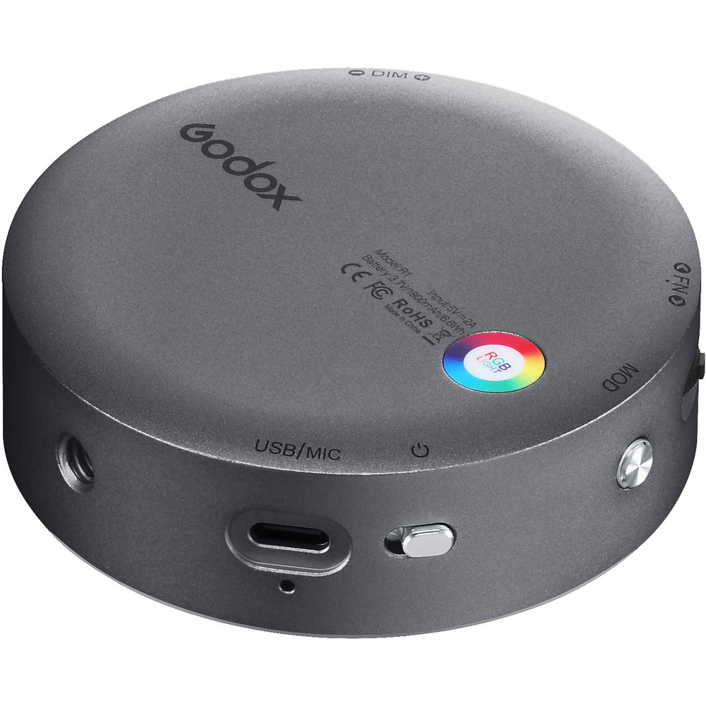 Godox R1 Round RGB Silver LED Light - Dark Grey
