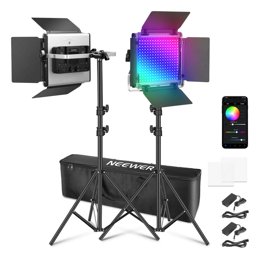 NEEWER RGB660 PRO II LED Video Light with Stand - 2 Pack