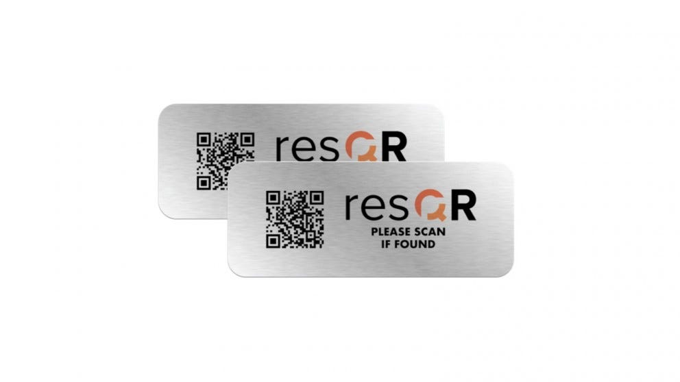 resQR Aluminium Sticker Pack (2 x Lost Item Recovery Scratch Resistant Stickers)