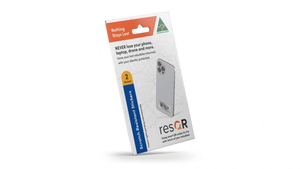 resQR Aluminium Sticker Pack (2 x Lost Item Recovery Scratch Resistant Stickers)