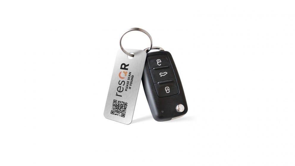 resQR Aluminium Tag Pack (2 x Lost Item Recovery Scratch Resistant Key/Bag Tags)