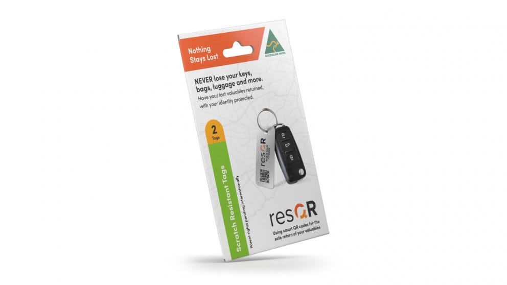 resQR Aluminium Tag Pack (2 x Lost Item Recovery Scratch Resistant Key/Bag Tags)