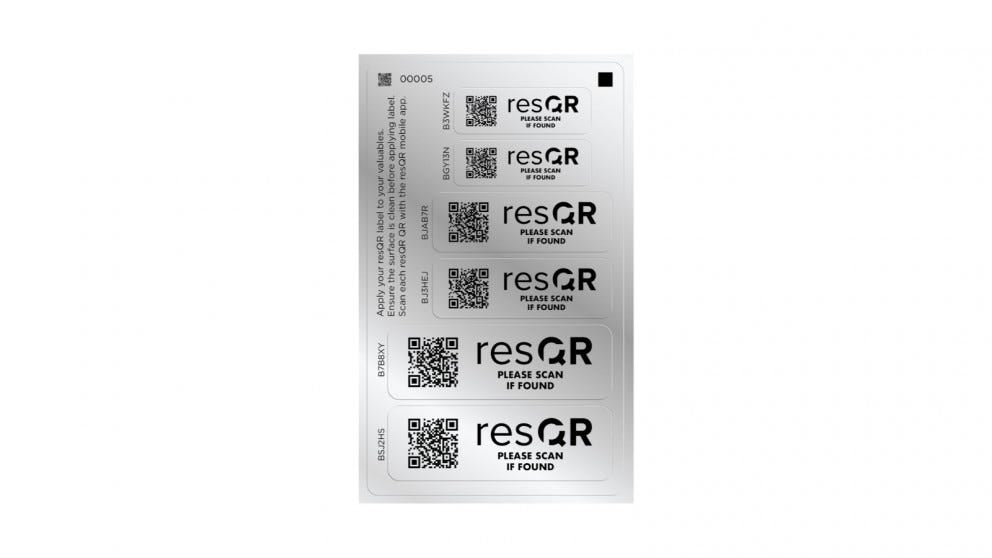 resQR Sticker Pack (6 x Lost Item Recovery Heavy Duty Stickers / 3 Sizes)