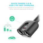 Mbeat Gorilla Power Dual Port USB-C & QC 3.0 Car Charger with Cigar Lighter Splitter