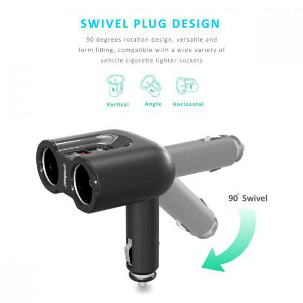 Mbeat Gorilla Power Dual Port USB-C & QC 3.0 Car Charger with Cigar Lighter Splitter