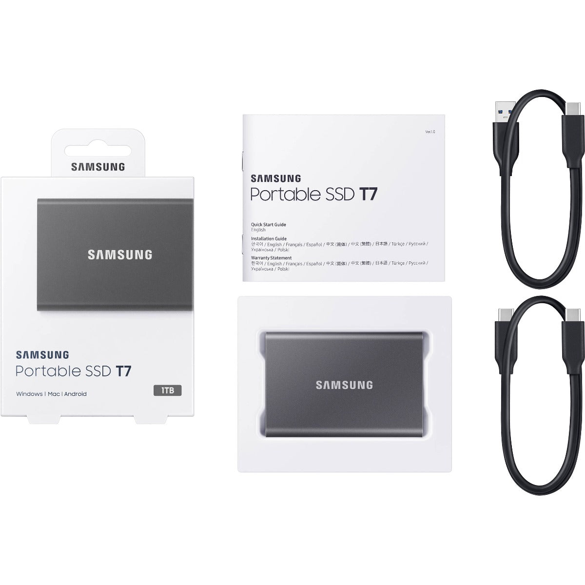 Samsung T7 1TB USB 3.2 Portable SSD - Gray