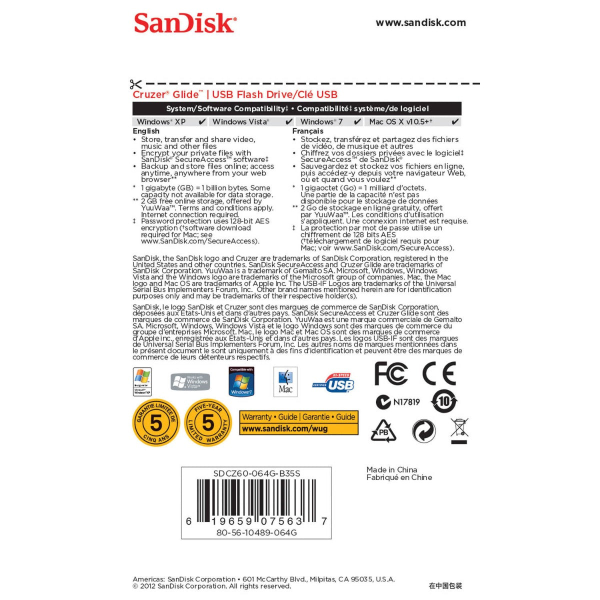 Sandisk Cruzer Glide 64GB 2.0 USB Flash Drive